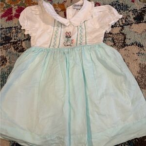 Adorable White and Blue Easter Bunny Kids Dress